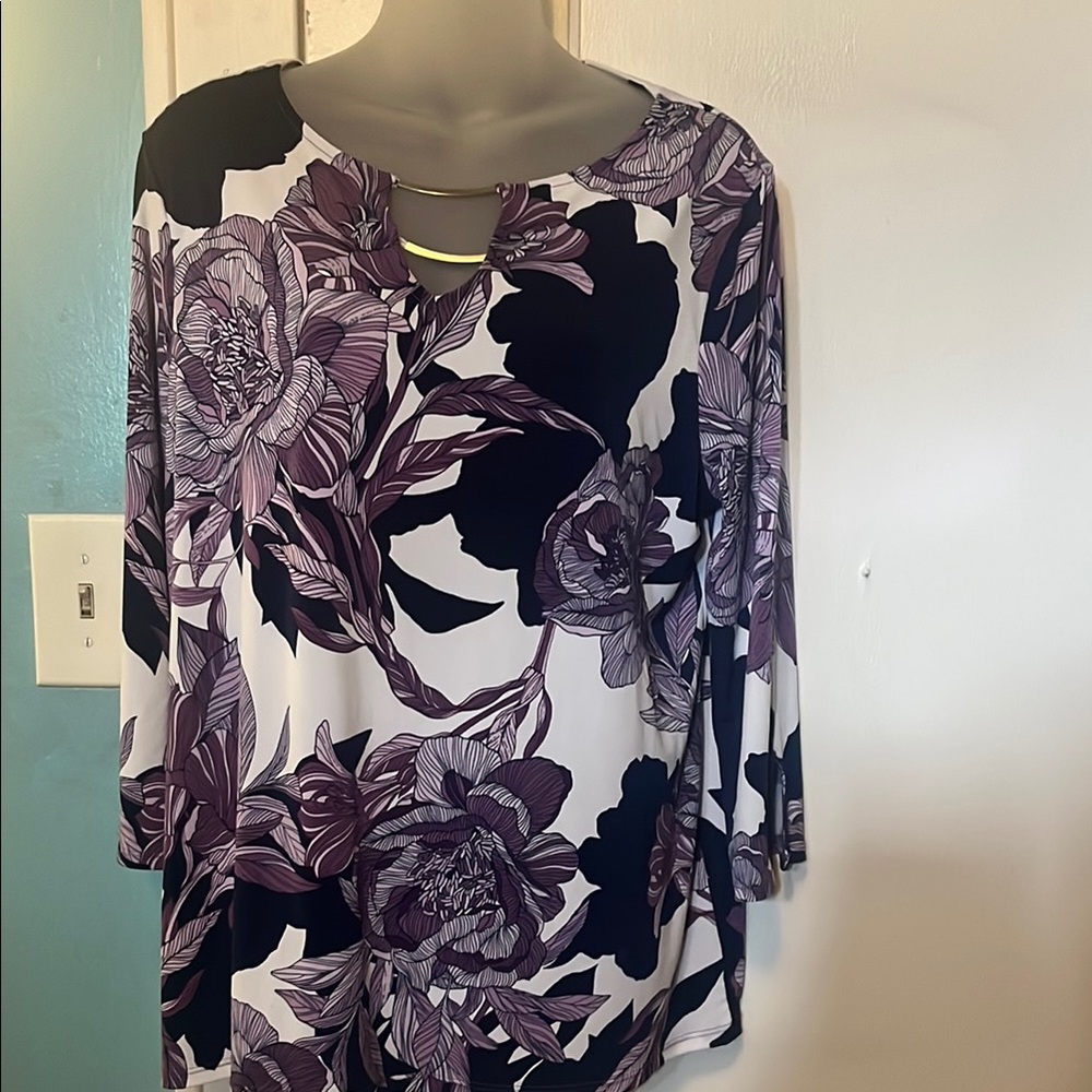 Chico's Purple Multi Color Floral Woman’s Top Size 12